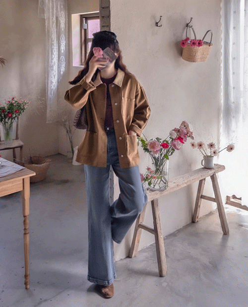 클로츠 코듀로이 카라배색 가을무드 자켓 [size:F(55~66)]